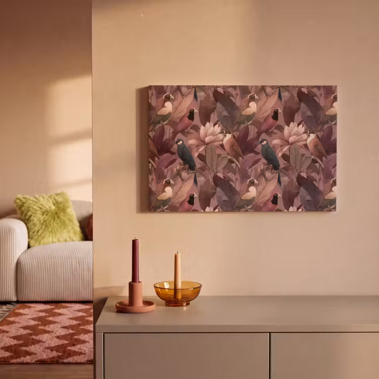 Canvas schilderij - Vogels - Bladeren - Roze — 2