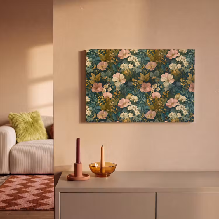 Canvas schilderij - Wilde bloemen - Botanisch - Patroon - Roze - Romantisch — 2