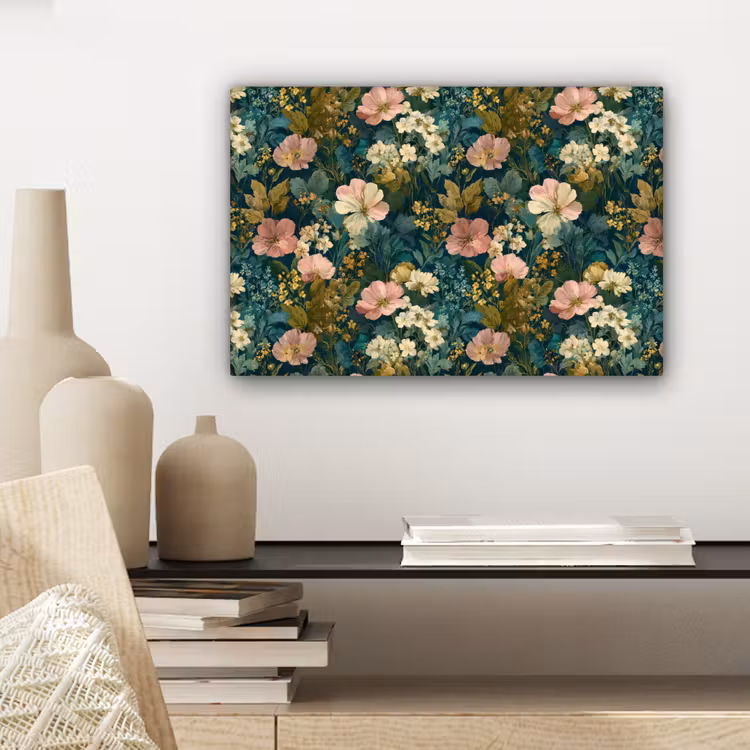 Canvas schilderij - Wilde bloemen - Botanisch - Patroon - Roze - Romantisch — 5