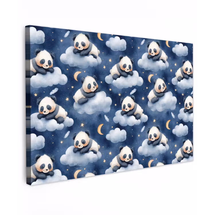 Canvas schilderij - Panda's - Slapen - Blauw — 1
