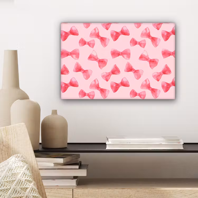 Canvas schilderij - Strikken - Aquarel - Roze — 5