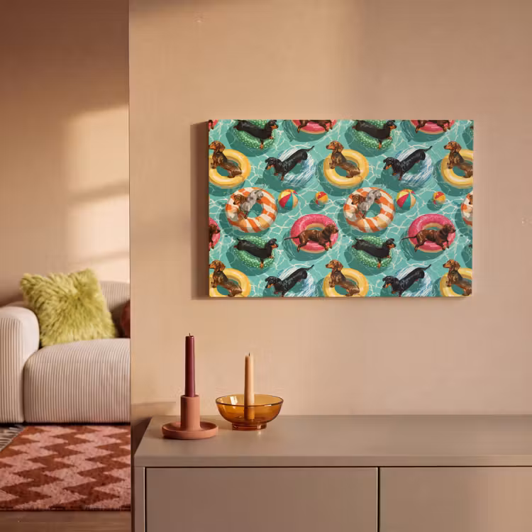 Canvas schilderij - Teckels - Zwembad - Kleurrijk — 2