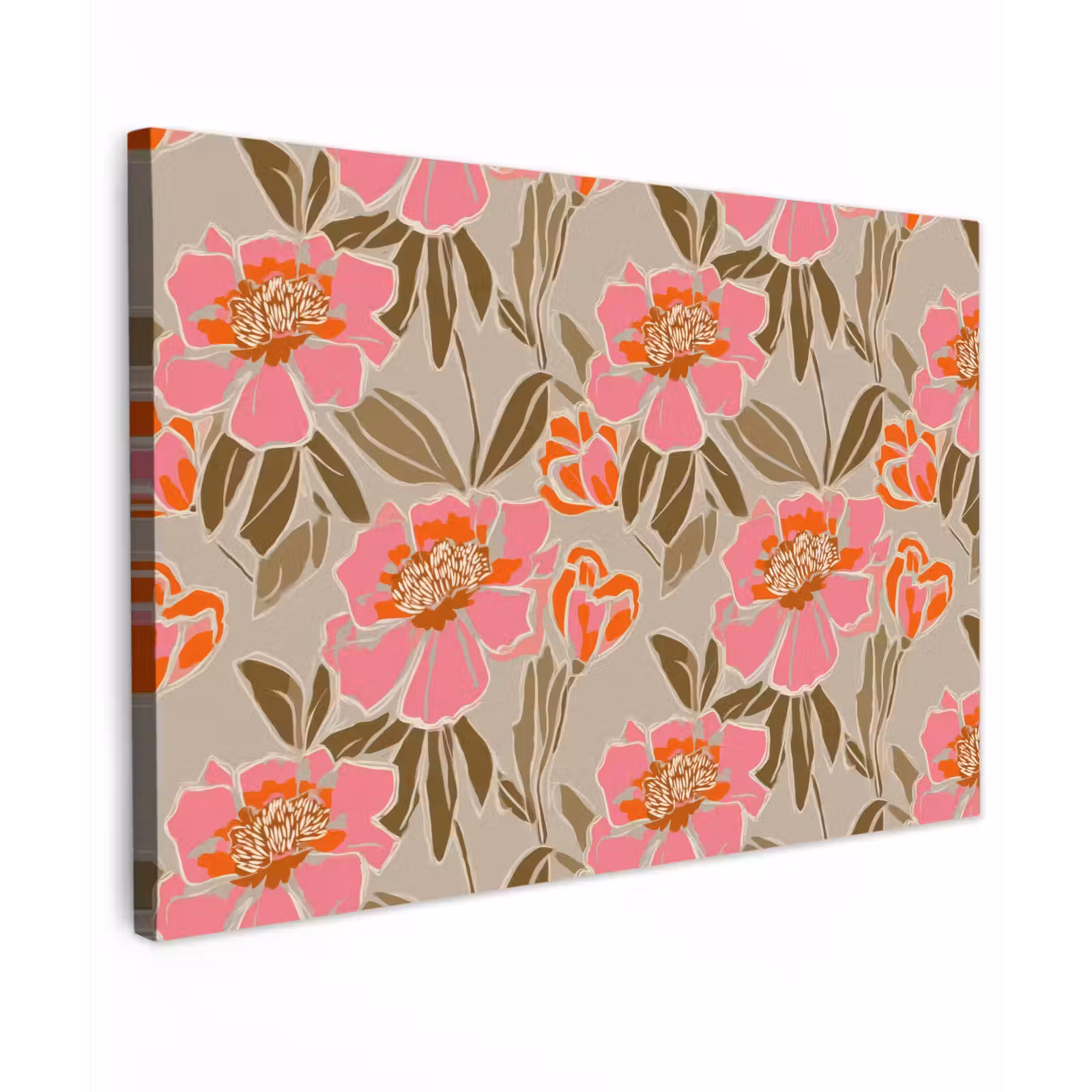 Canvas schilderij - Pioenrozen - Patroon - Roze — 1