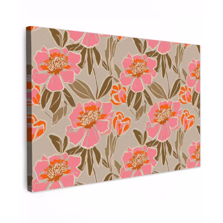 Canvas schilderij - Pioenrozen - Patroon - Roze — 1