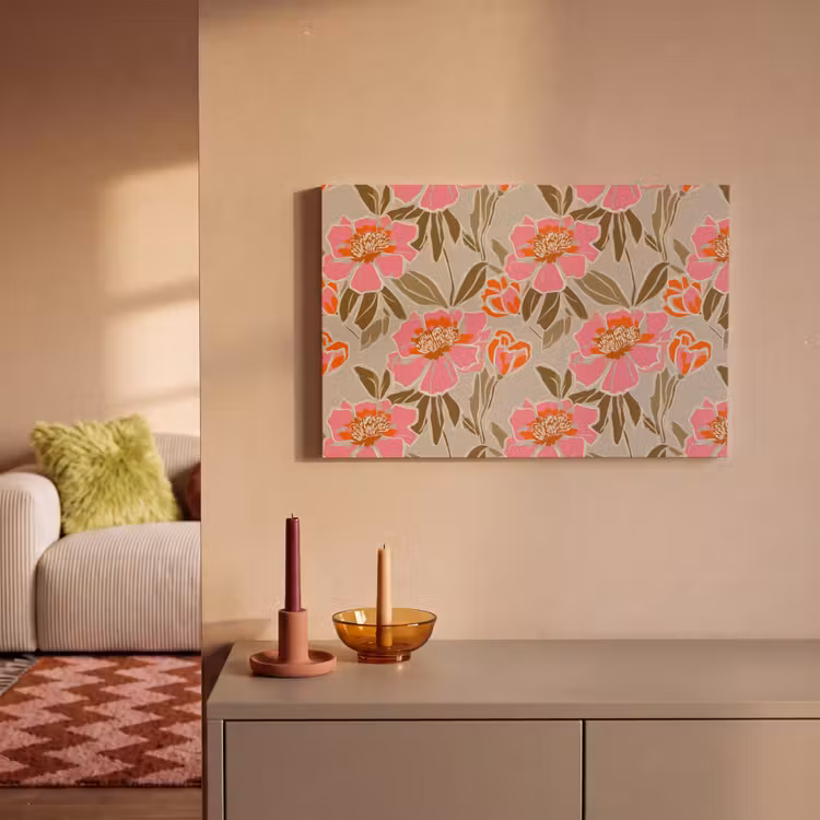 Canvas schilderij - Pioenrozen - Patroon - Roze — 2