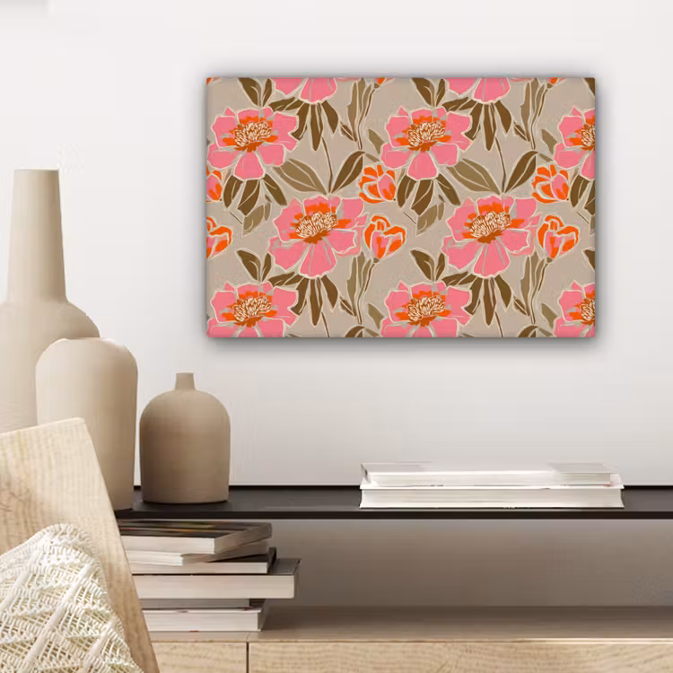 Canvas schilderij - Pioenrozen - Patroon - Roze — 5