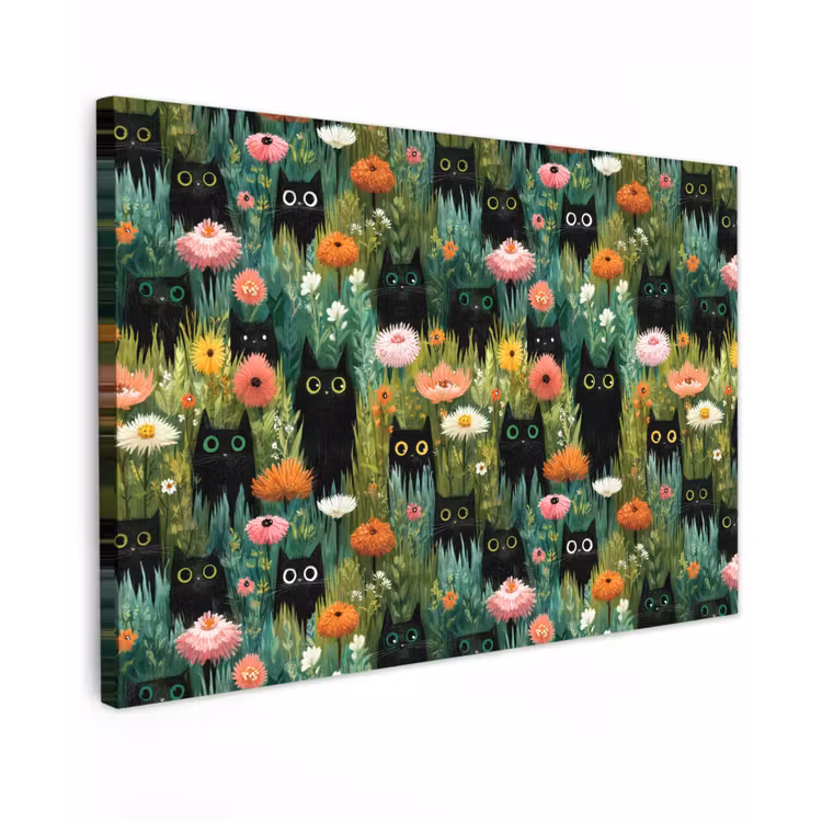 Canvas schilderij - Katten - Bloemen - Kleurrijk — 1