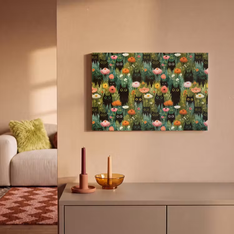 Canvas schilderij - Katten - Bloemen - Kleurrijk — 2