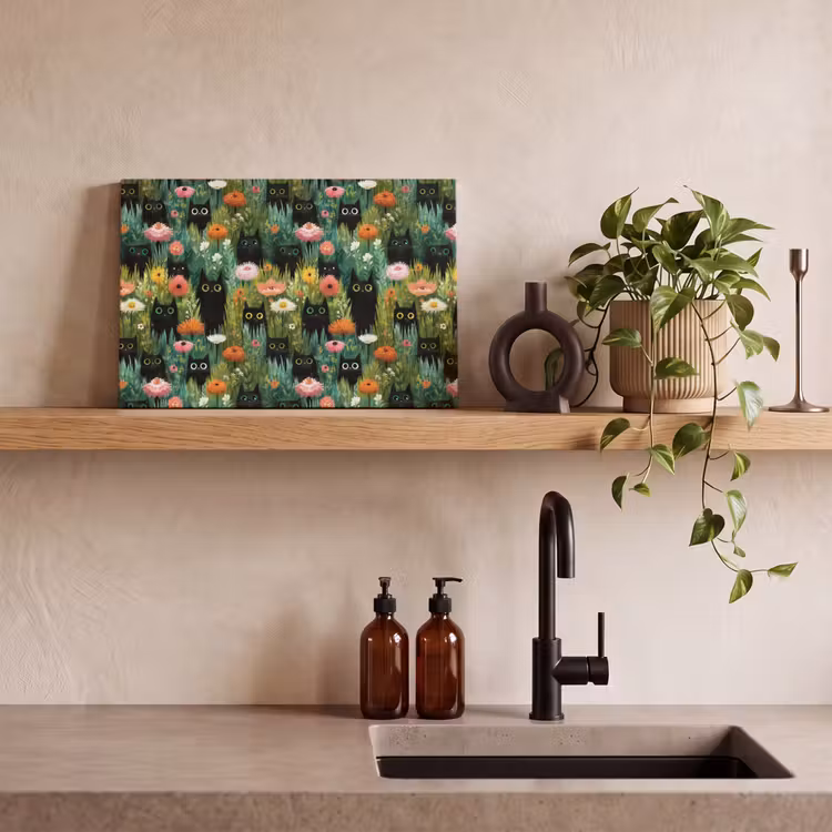 Canvas schilderij - Katten - Bloemen - Kleurrijk — 3