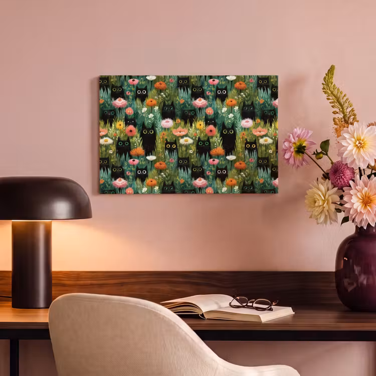 Canvas schilderij - Katten - Bloemen - Kleurrijk — 4