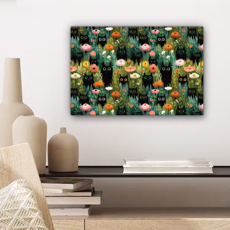 Canvas schilderij - Katten - Bloemen - Kleurrijk — 5