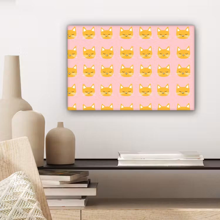Canvas schilderij - Katten - Patroon - Roze — 5