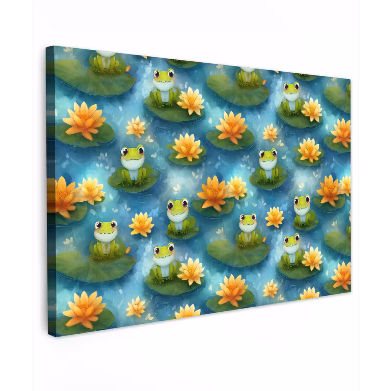 Canvas schilderij - Kikker - Lelies - Groen — 1