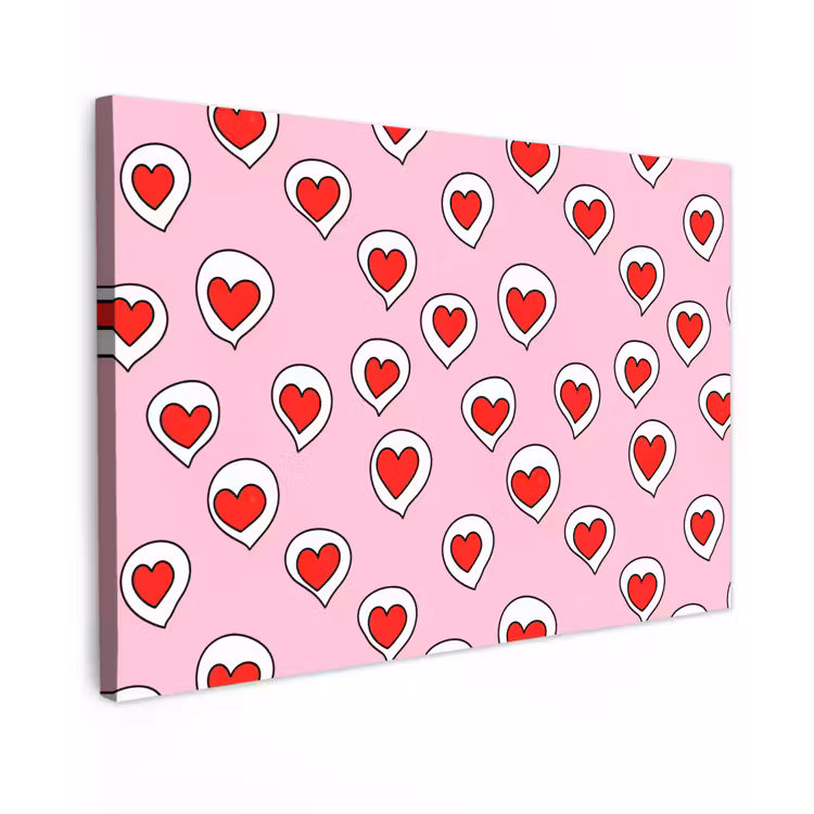 Canvas schilderij - Hartjes - Patroon - Rood — 1