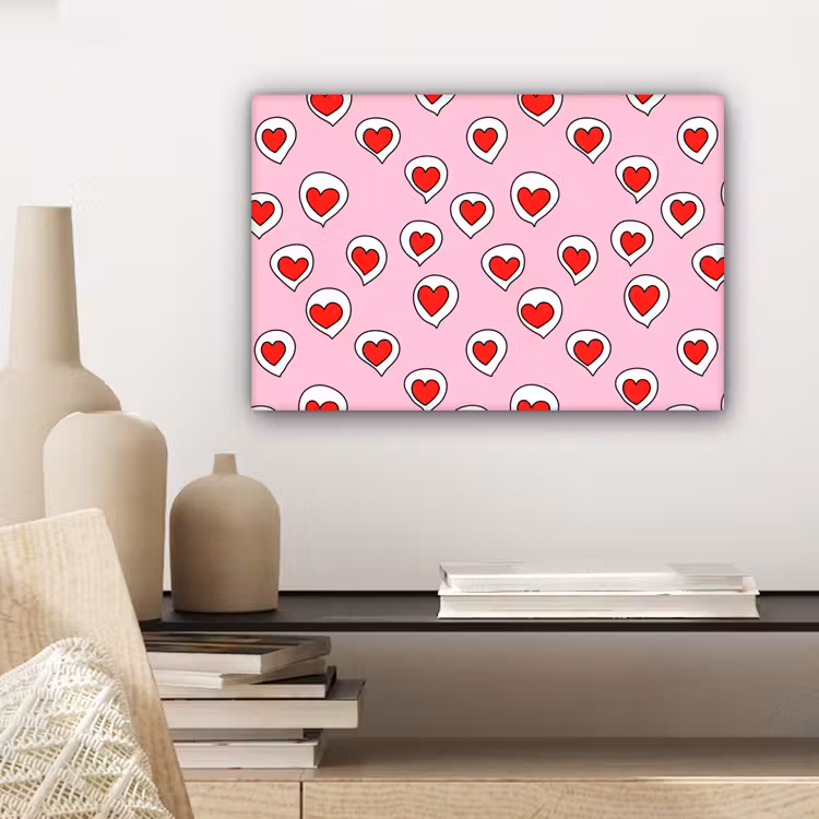 Canvas schilderij - Hartjes - Patroon - Rood — 5