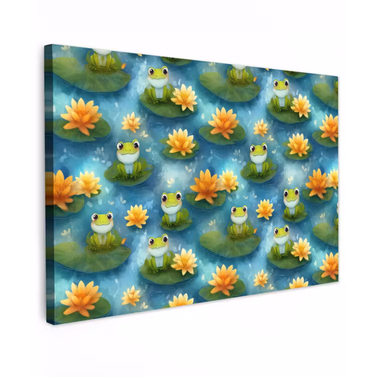 Canvas schilderij - Kikker - Lelies - Groen — 1