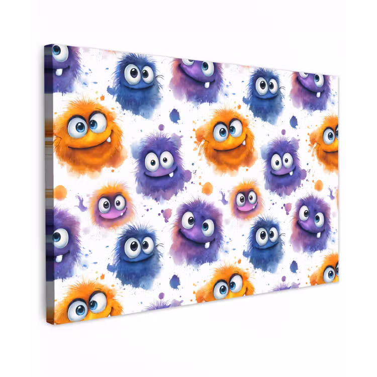 Canvas schilderij - Monstertjes - Aquarel - Kleurrijk — 1