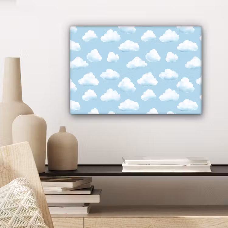 Canvas schilderij - Wolken - Illustratie - Blauw — 5
