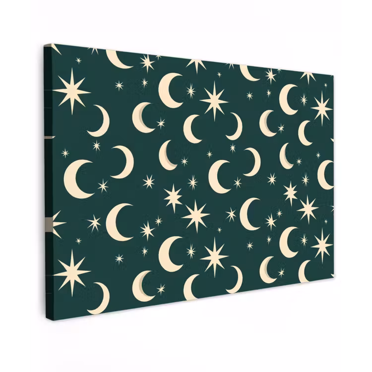 Canvas schilderij - Manen - Sterren - Groen — 1