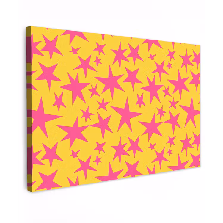 Canvas schilderij - Sterren - Patroon - Roze - Geel — 1
