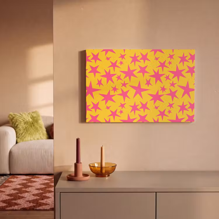 Canvas schilderij - Sterren - Patroon - Roze - Geel — 2