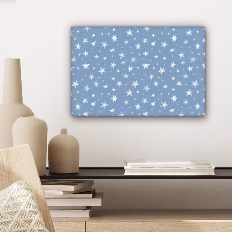 Canvas schilderij - Sterretjes - Patroon - Blauw — 5