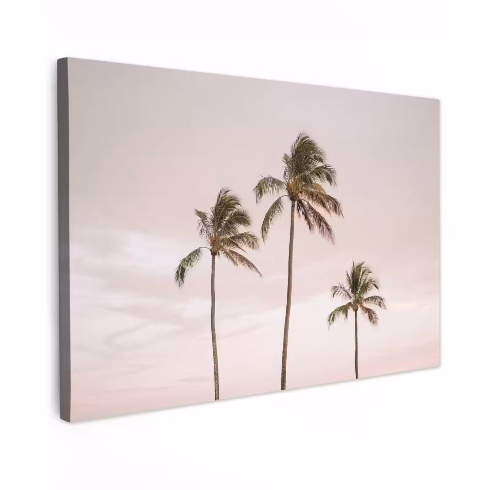 Canvas schilderij - Palmbomen - Zonsondergang - Roze — 1