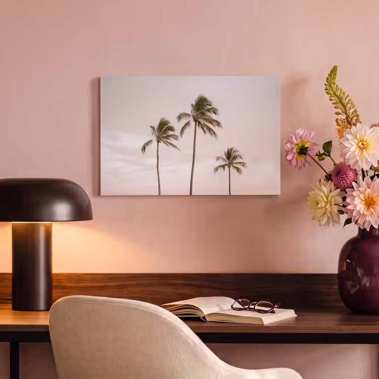 Canvas schilderij - Palmbomen - Zonsondergang - Roze — 4