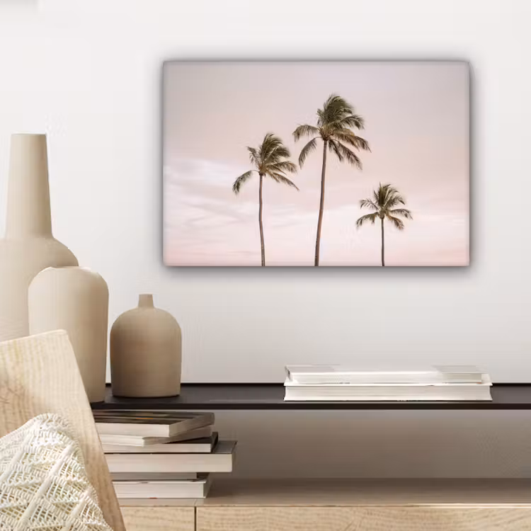 Canvas schilderij - Palmbomen - Zonsondergang - Roze — 5