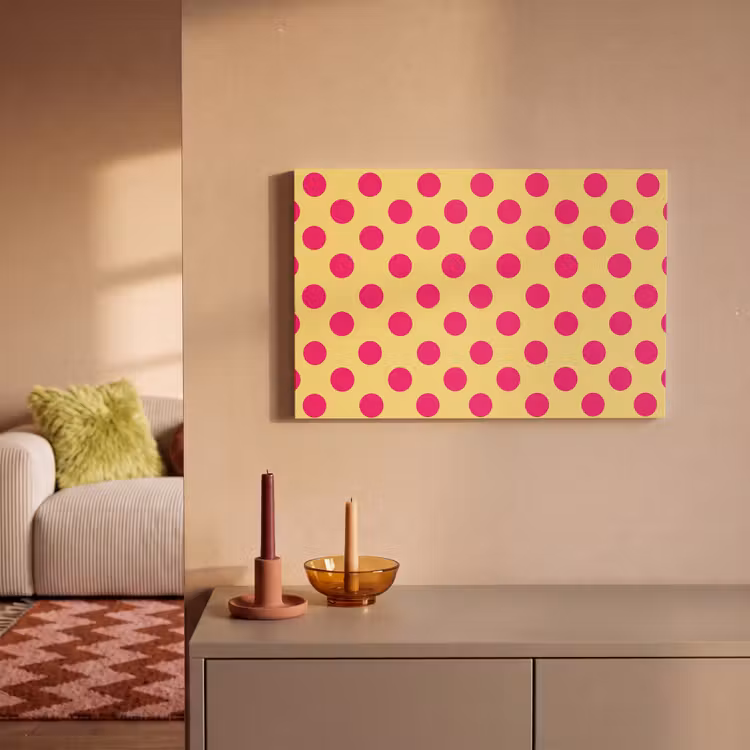 Canvas schilderij - Roze - Stippen - Geel — 2