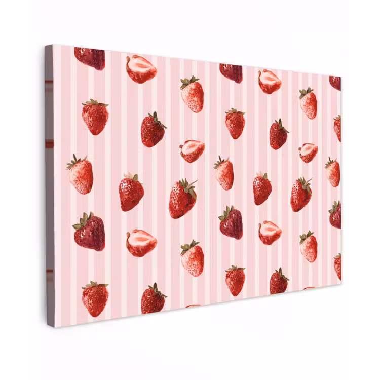 Canvas schilderij - Strepen - Aardbei - Roze — 1
