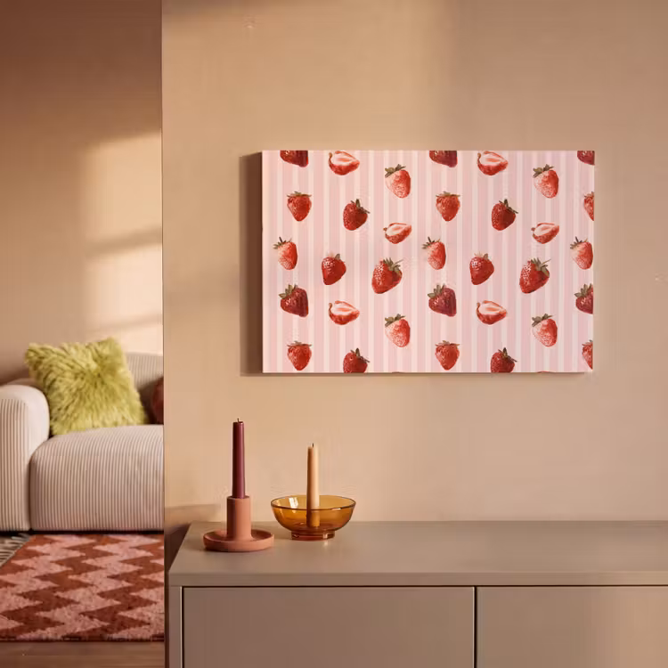 Canvas schilderij - Strepen - Aardbei - Roze — 2