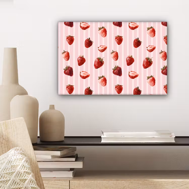 Canvas schilderij - Strepen - Aardbei - Roze — 5