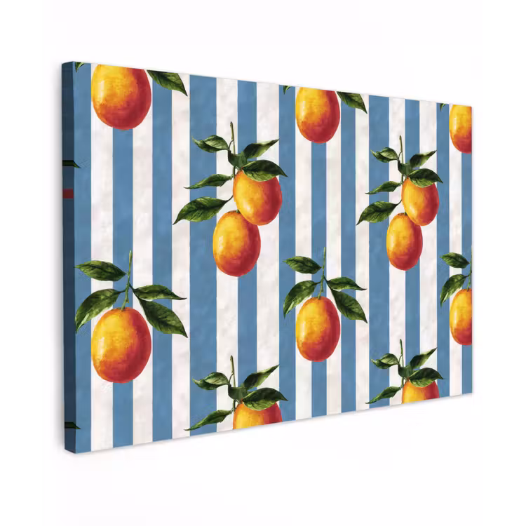 Canvas schilderij - Strepen - Citroen - Blauw — 1