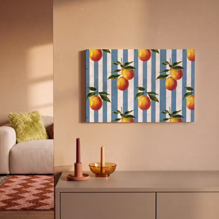 Canvas schilderij - Strepen - Citroen - Blauw — 2