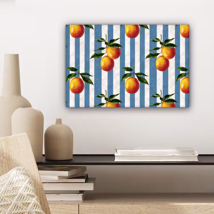 Canvas schilderij - Strepen - Citroen - Blauw — 5