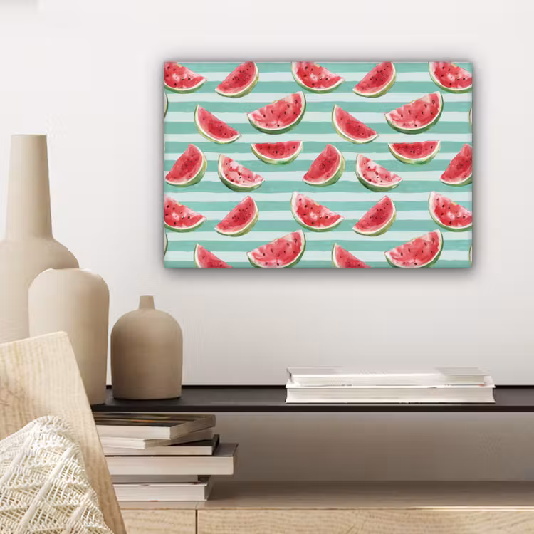 Canvas schilderij - Watermeloen - Strepen - Groen — 5