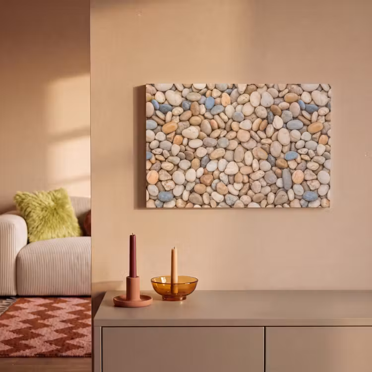 Canvas schilderij - Kiezelstenen - Natuur - Textuur - Beige - Grijs — 1