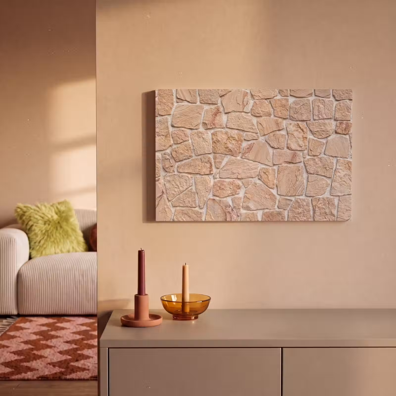Canvas schilderij - Muur - Steen - Patroon - Rustiek - Beige — 1