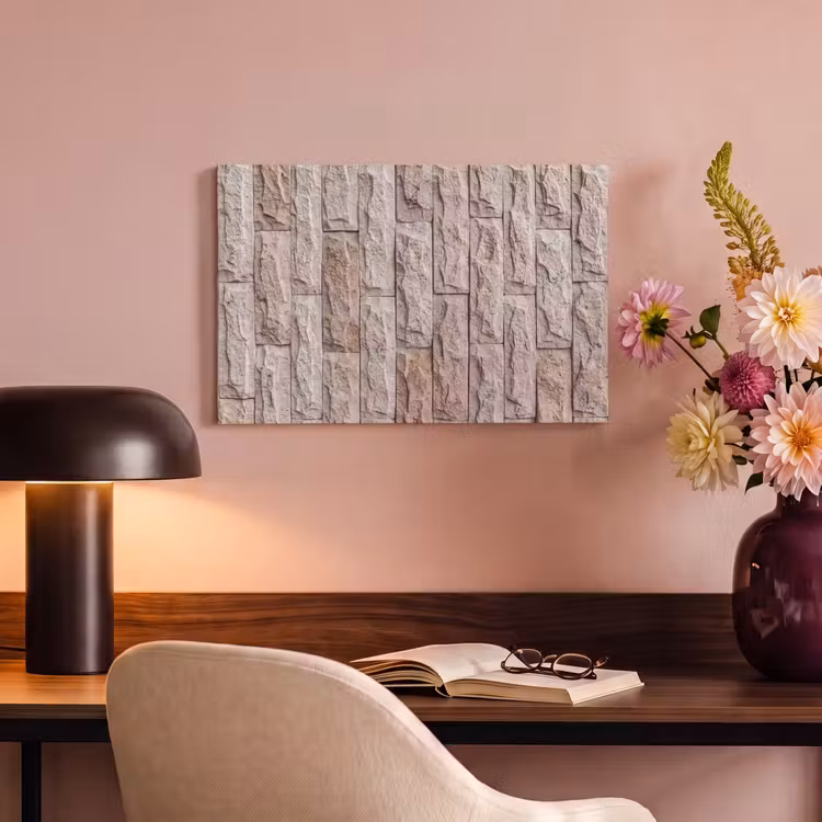 Canvas schilderij - Muur - Steen - Ruw - Beige - Textuur — 3