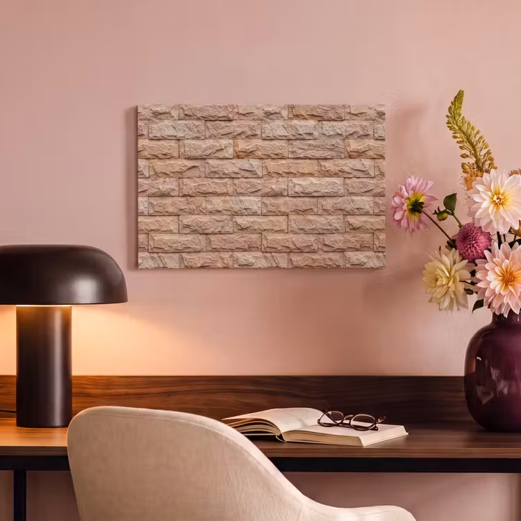 Canvas schilderij - Muur - Steen - Ruw - Textuur - Beige — 3