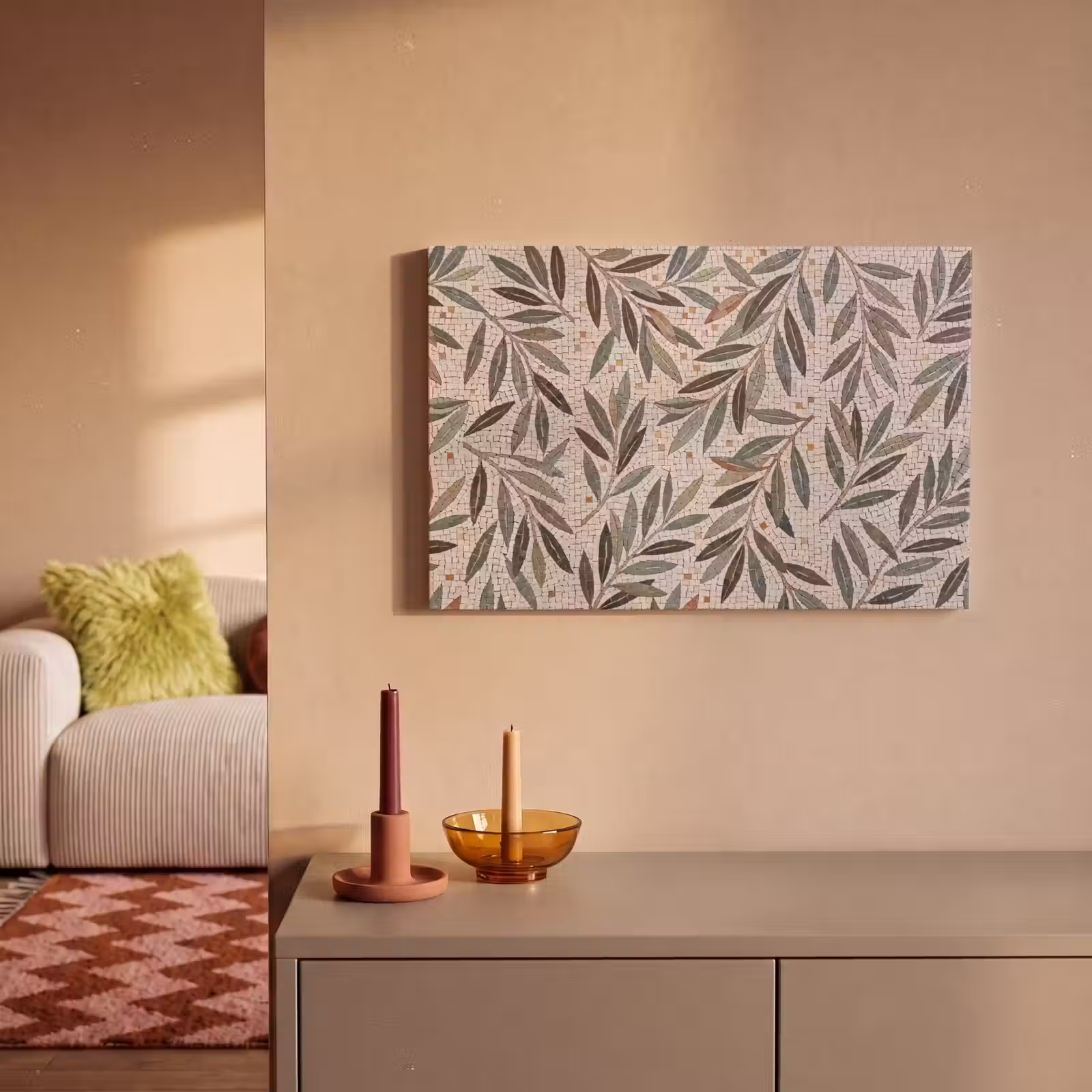 Canvas schilderij - Plant - Blad - Mozaïek - Groen — 1