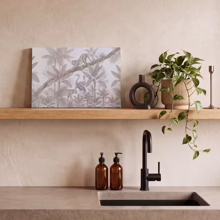 Canvas schilderij - Kat - Vogel - Jungle - Illustratie - Dieren — 2