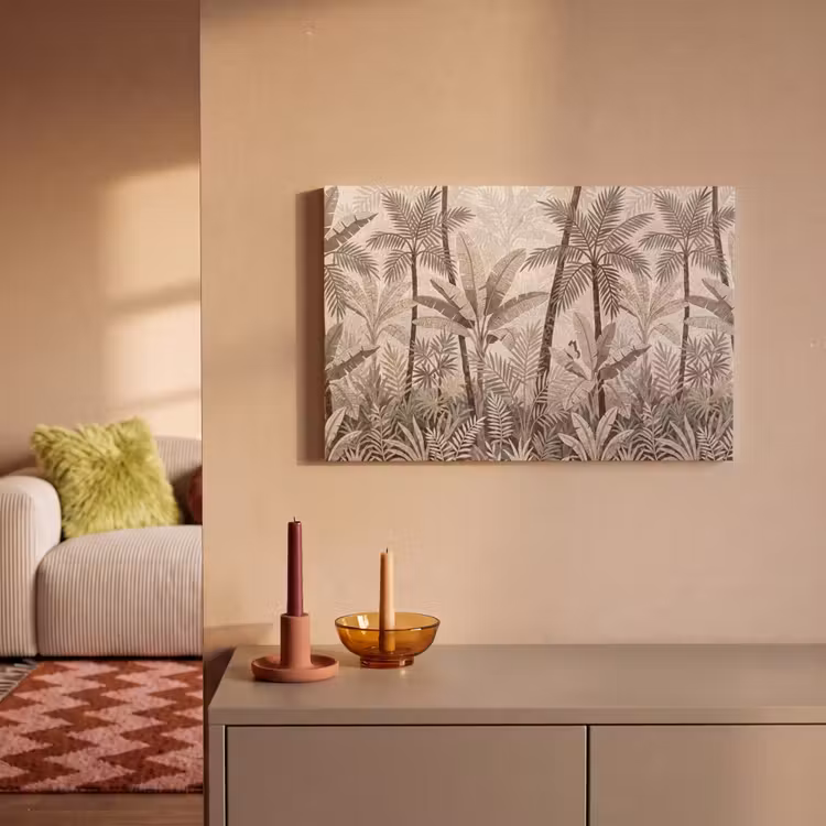 Canvas schilderij - Natuur - Bladeren - Landschap - Mozaïek - Beige — 1