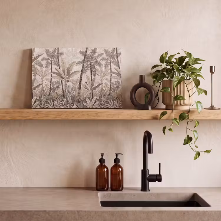 Canvas schilderij - Natuur - Bladeren - Landschap - Mozaïek - Beige — 2