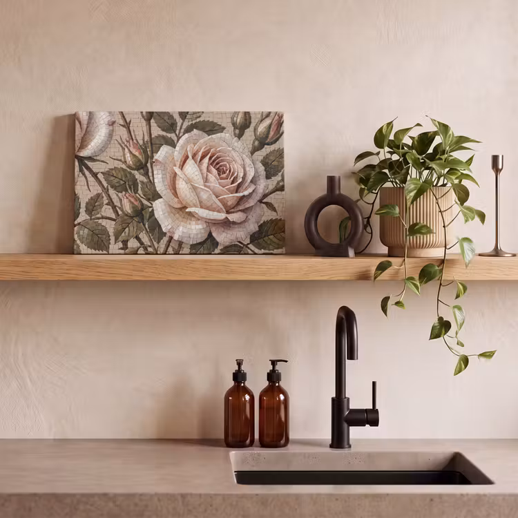 Canvas schilderij - Roos - Mozaïek - Bloemen - Klassiek - Beige — 2