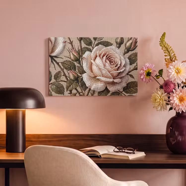 Canvas schilderij - Roos - Mozaïek - Bloemen - Klassiek - Beige — 3