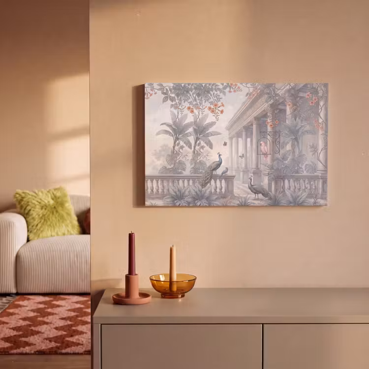 Canvas schilderij - Vogel - Pauw - Architectuur - Klassiek - Groen — 1
