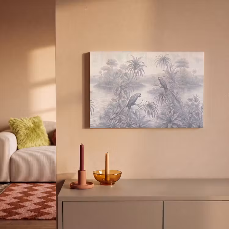 Canvas schilderij - Vogel - Rivier - Tropisch - Illustratie - Blauw — 1