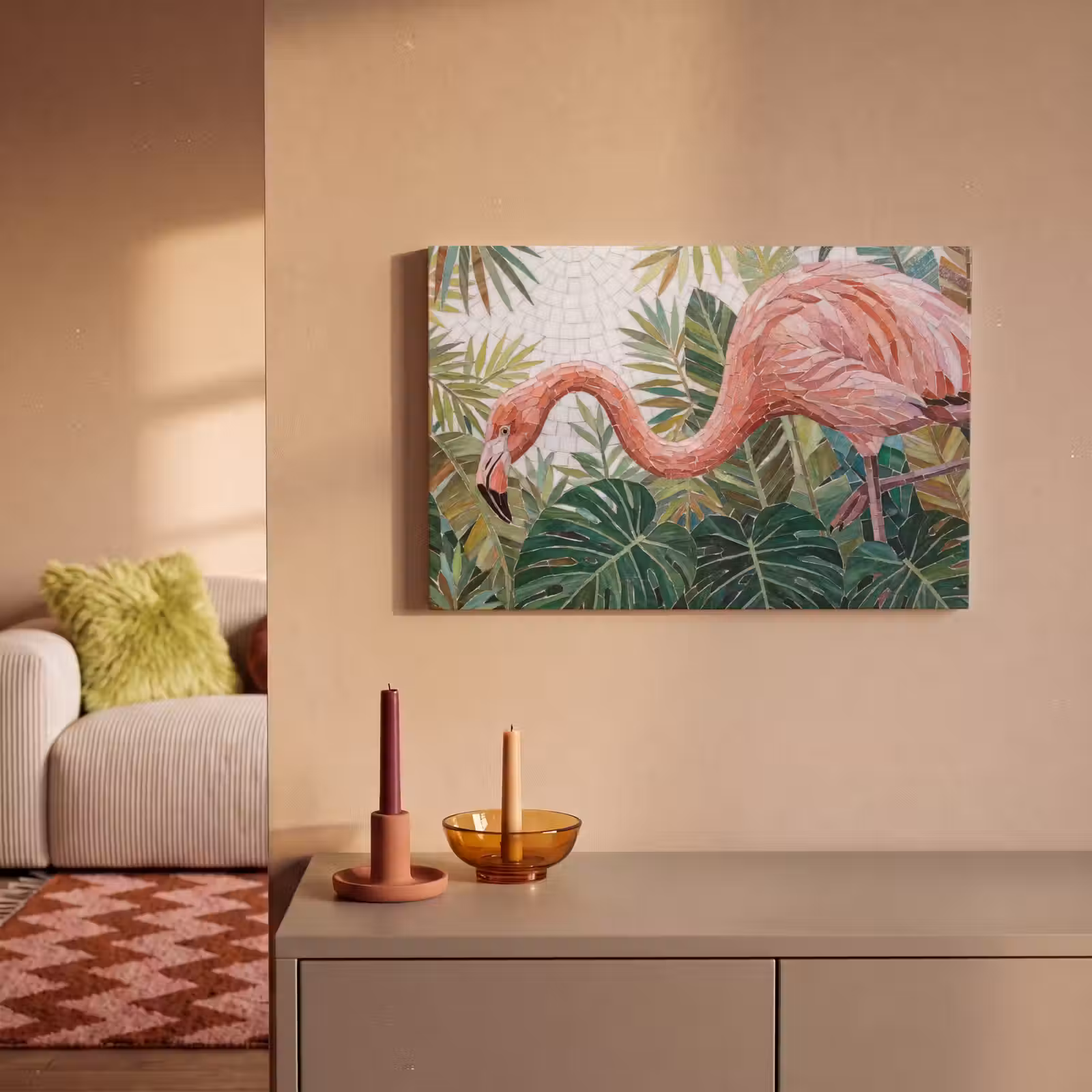 Canvas schilderij - Natuur - Bladeren - Abstract - Groen - Vogel — 1